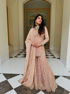 Elegant Designer Simar Silk Sharara Set - Ready-to-Wear Embroidery for Festive Occasions