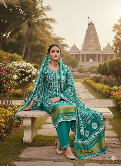 Elegant Designer Suit Set - Embroidered Jacquard Silk for Festivals