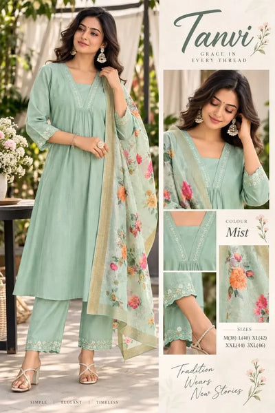 Elegant Designer Suit Set - Festive Embroidered Kurta with Dupatta