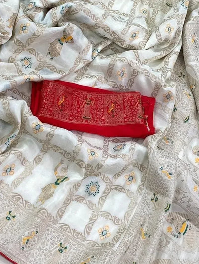 Elegant Dhola Silk Saree with Traditional Meenakari Jaal for Women