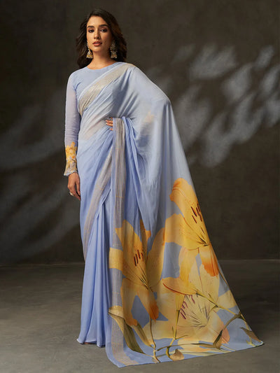 Elegant Digital Georgette Saree - Floral & Croset Work for Women