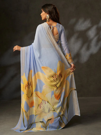 Elegant Digital Georgette Saree - Floral & Croset Work for Women