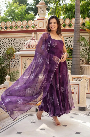 Elegant Digital Print Anarkali Gown Set - Stunning Party Wear for Women
