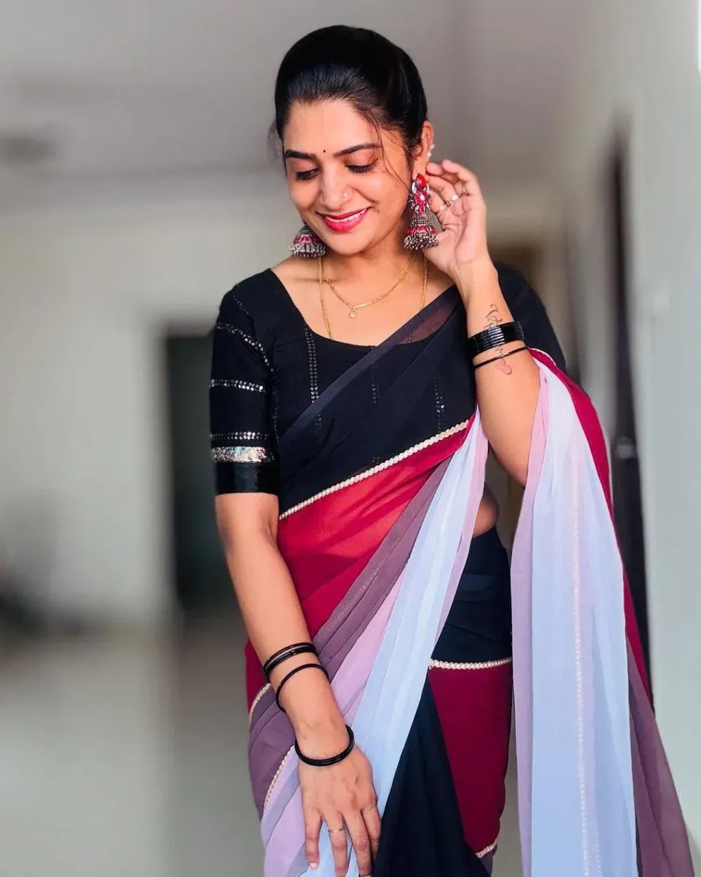 Premium Digital Print Georgette Saree with Lace Border