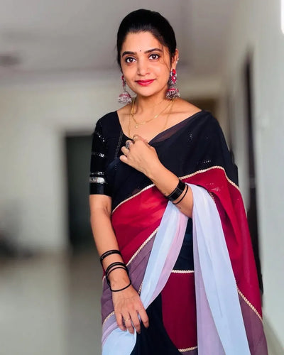 Elegant Digital Print Gorgette Saree - Smooth Fabric Festive Wear for Women