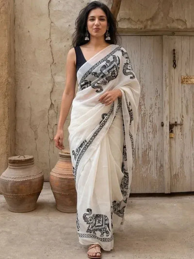 Elegant Digital Print Linen Saree - Festive Prep Collection for Women