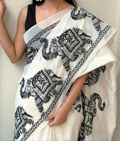 Elegant Digital Print Linen Saree - Festive Prep Collection for Women