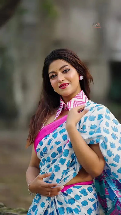 Elegant Digital Print Linen Saree - Festive Wear for Women
