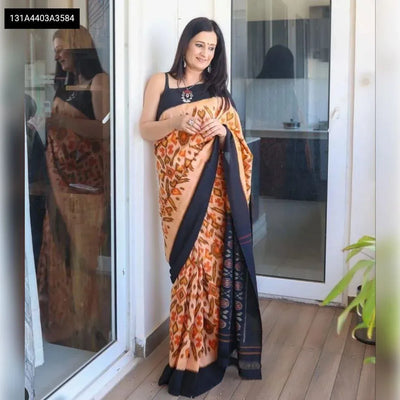 Elegant Digital Print Linen Saree - Soft & Pure for Women