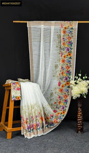 Elegant Digital Print Linen Saree - Vibrant for Spring Festivals