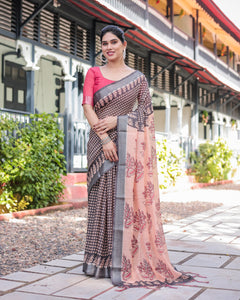 Elegant Digital Print Linen Saree | Women's Office & Festive Wear by TrendBuy