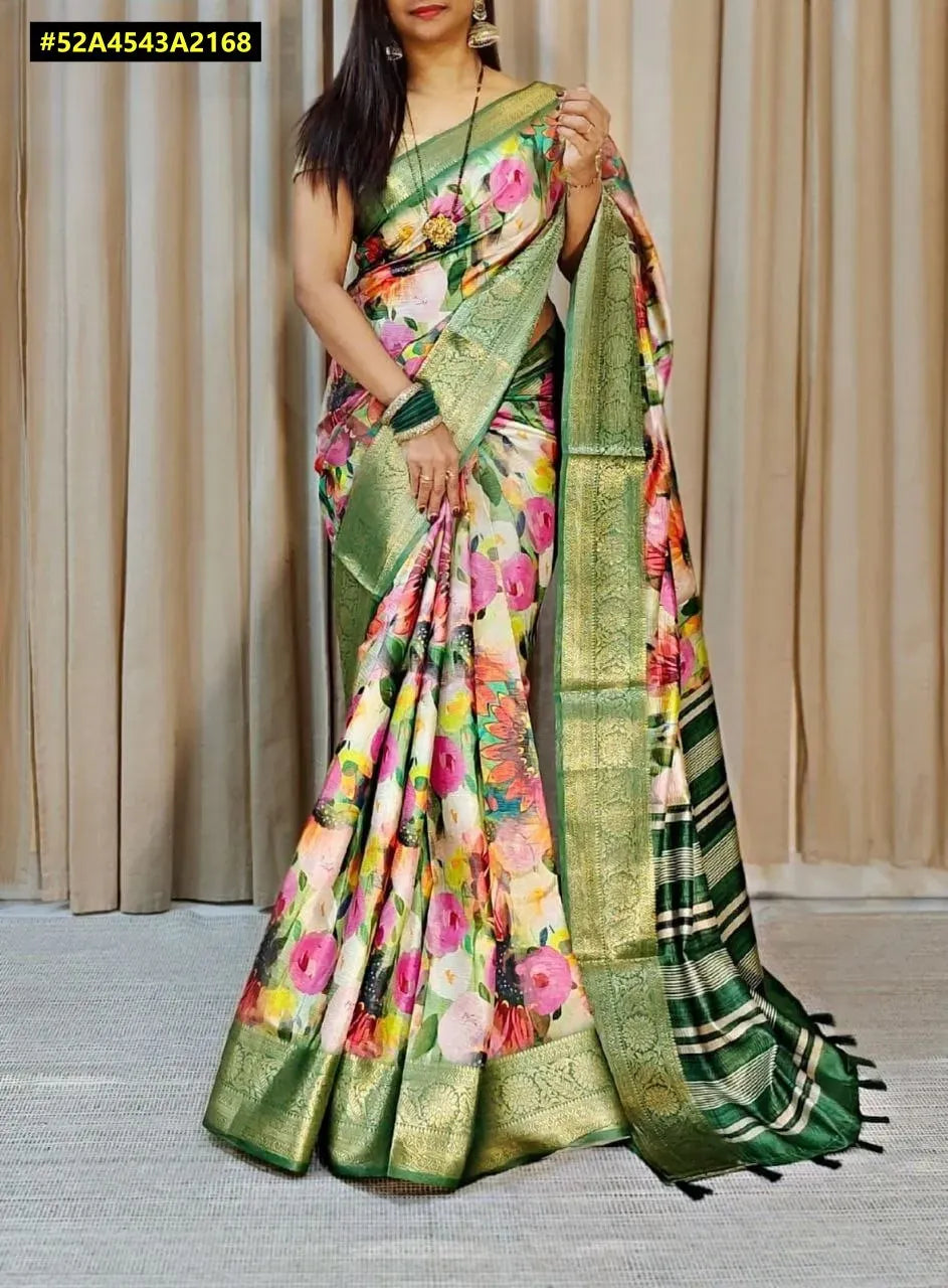 Premium Floral Digital Print Cotton Silk Saree