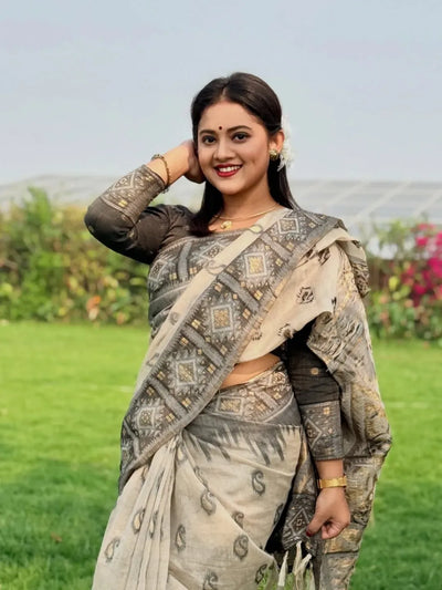 Elegant Digital Printed Linen Saree - Lightweight Festive Wear for Women