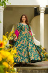 Elegant Digital Printed Organza Gown - Huge Flair for Festive Wear