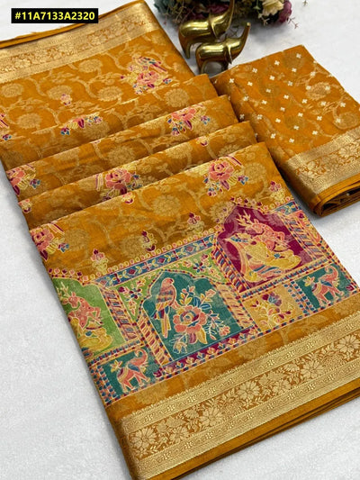Elegant Dola Jacquard Saree - Rich Kalamkari Weave for Women