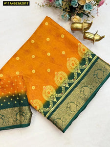 Elegant Dola Jute Saree - Self Jequred Golden Border Festive Wear
