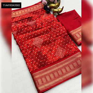 Elegant Dola Silk Bandhani Saree - Zari Border Festive Wear for Women