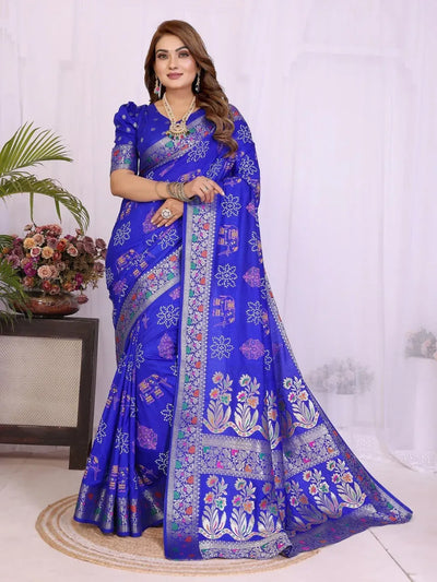 Elegant Dola Silk Bandhej Saree with Khadi Print and Zari Border - Perfect for Festive Occasions