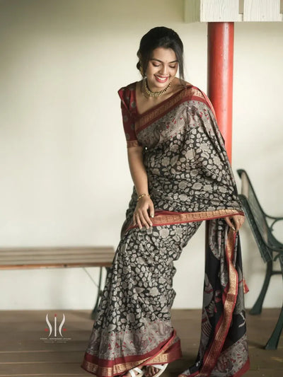 Elegant Dola Silk Kalamkari Saree - Handcrafted Festive Wear