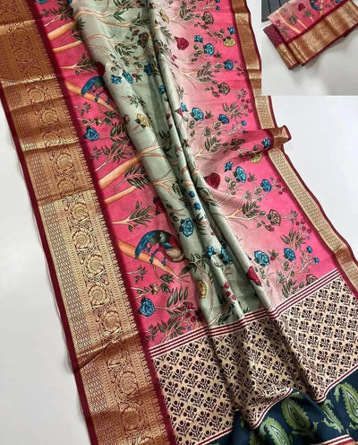Elegant Dola Silk Kalamkari Saree - Lightweight Festive Wear for Women