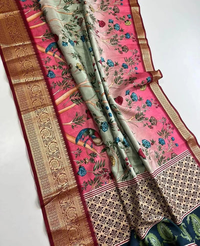 Elegant Dola Silk Kalamkari Saree - Lightweight Festive Wear for Women