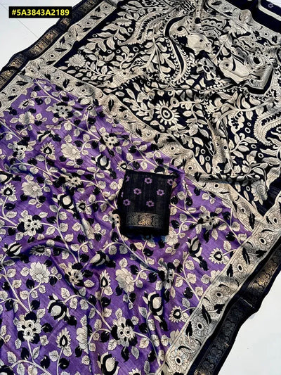 Elegant Dola Silk Kalamkari Saree - Zari Hamsa Borders for Women