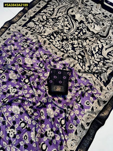 Elegant Dola Silk Kalamkari Saree - Zari Hamsa Borders for Women