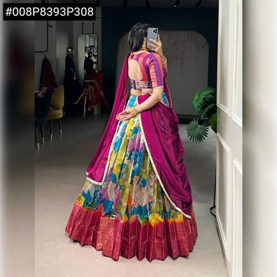 Elegant Dola Silk Lehenga Choli - Kalamkari Print for Festive Wear