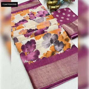 Elegant Dola Silk Saree - Floral Print & Zari Border for Festive Wear