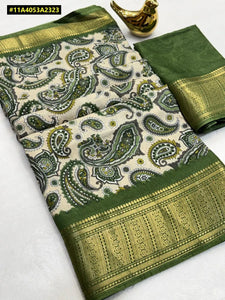 Elegant Dola Silk Saree - Kashmiri Print with Zari Border for Festive Wear
