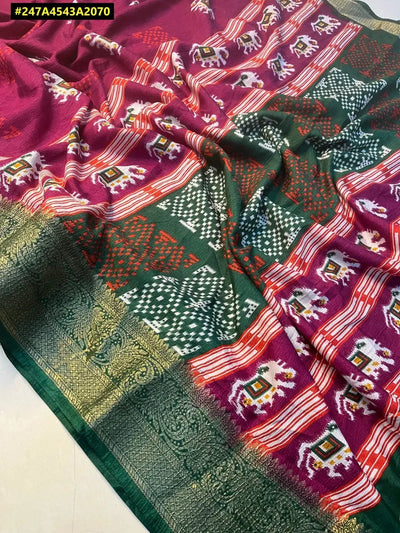 Elegant Dola Silk Saree - Soft & Light Elephant Theme for Women