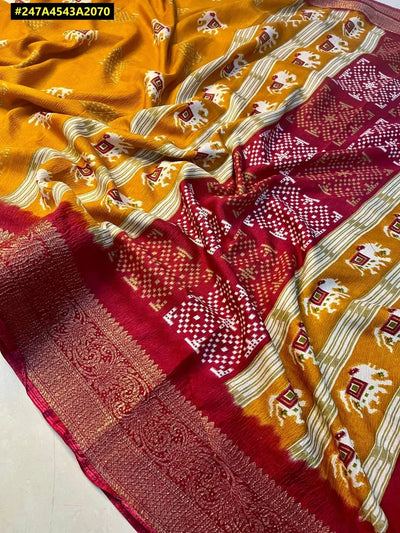 Elegant Dola Silk Saree - Soft & Light Elephant Theme for Women