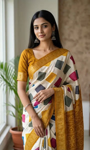 Elegant Dola Silk Saree with Golden Zari Border - Festive Wear for Women