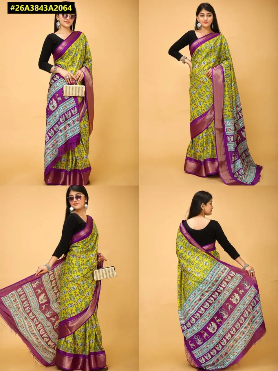 Elegant Dola Silk Saree with Jacquard Kanjivaram Zari Border in festive print