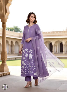 Elegant Embroidered Chanderi Kurti Set - Festive Wear with Dupatta for Women