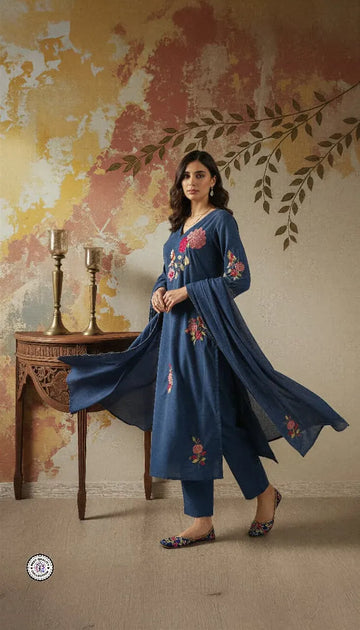 Elegant Embroidered Chanderi Silk Kurti Set - Festive Wear for Women