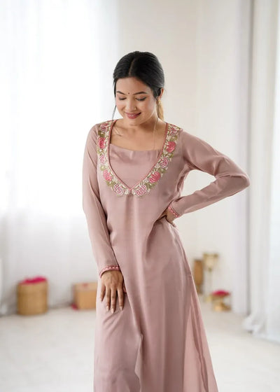 Elegant Embroidered Georgette Kurta Set - Flowy Festive Wear for Women