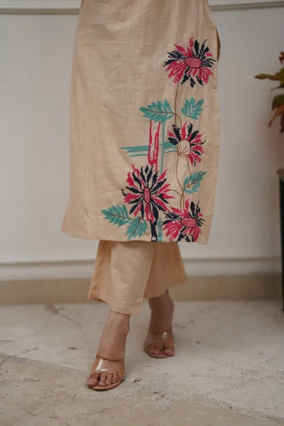 Elegant Embroidered Kurta Set - Festive Cotton Blend Wear for Women