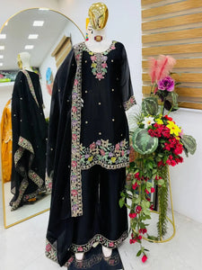 Elegant Embroidered Kurti Set - Festive Palazzo Suit for Women
