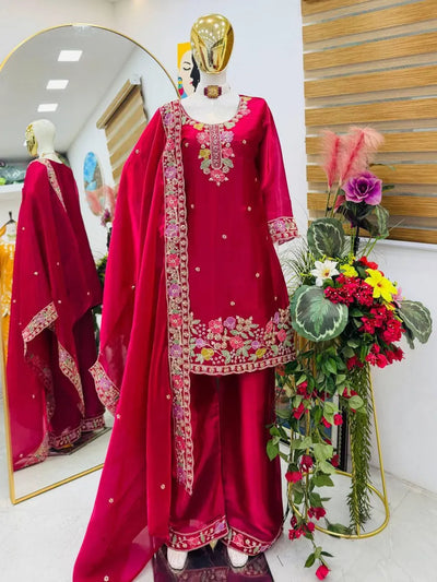 Elegant Embroidered Kurti Set - Festive Palazzo Suit for Women
