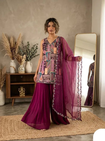 Elegant Embroidered Kurti Set - Luxe Modal Satin for Women