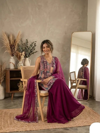 Elegant Embroidered Kurti Set - Luxe Modal Satin for Women