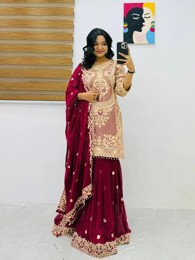 Elegant Embroidered Palazzo Suit - Festive Wear with Dupatta for Women