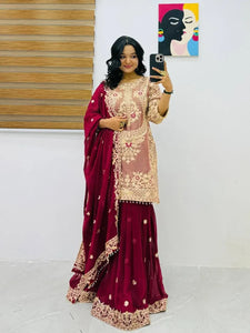 Elegant Embroidered Palazzo Suit - Festive Wear with Dupatta for Women