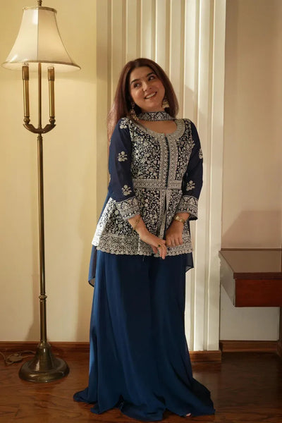 Elegant Embroidered Peplum Kurti Set - Festive Plazzo Suit