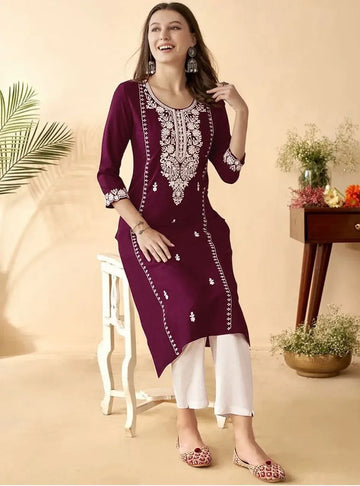 Elegant Embroidered Rayon Kurta Set - Stylish Festive Wear for Women