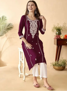 Elegant Embroidered Rayon Kurta Set - Stylish Festive Wear for Women