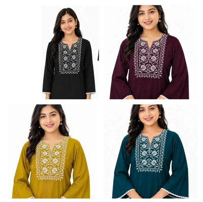Elegant Embroidered Rayon Short Kurti - Festive Wear Style