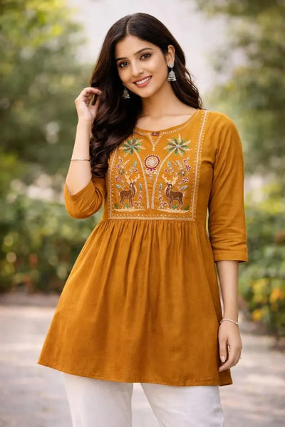 Elegant Embroidered Rayon Top - Comfortable Everyday Style for Women