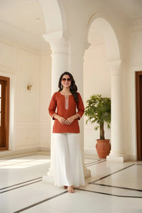 Elegant Embroidered Roman Silk Top - Luxurious Comfort for Women